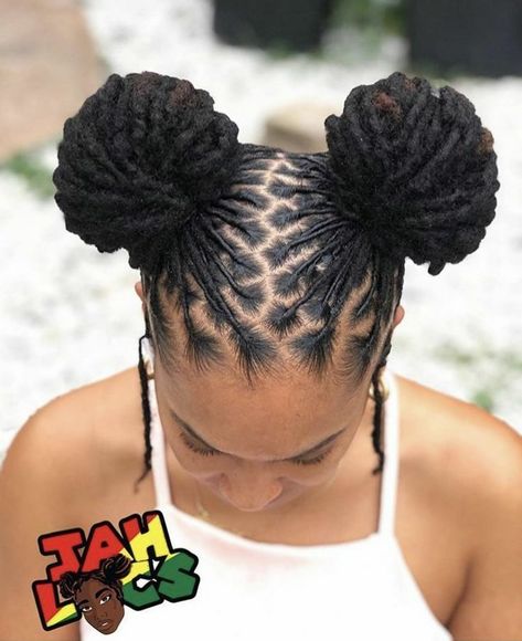 Locs Hairstyles With Accessories, Two Bun Loc Styles For Women, Buns With Locs, Dread Updos For Black Women, Loc Styles For Short Hair Dreadlocks, Simple Loc Styles, Loc Updo Styles, Updo Locs Hairstyles For Women, Loc Styles Medium Updo Women