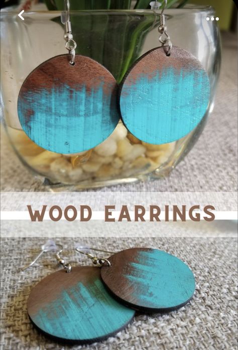 Wood Jewelry Diy, Diy Earrings Easy, Wood Jewelery, Diy Leather Earrings, Earrings Wood, Hand Painted Earrings, Painted Earrings, Painted Jewelry, Hand Painted Jewelry