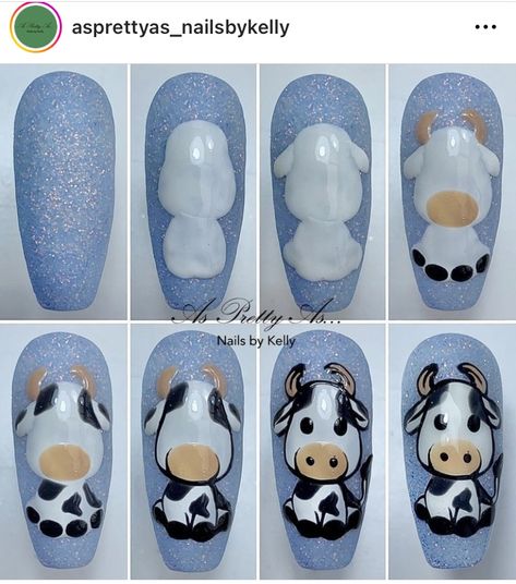 Pig Nail Art, Western Nail Art, Pig Nails, Cowboy Nails, Monster Nails, Diy Nail Art Tools, Country Nails, Animal Nail Art, Cow Nails