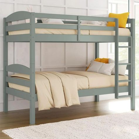 Better Homes & Gardens Leighton Solid Wood Twin-over-Twin Convertible Bunk Bed, Sage Green | Walmart (US) Bed Sage Green, Bed Frame For Kids, Convertible Bunk Beds, Bunk Bed Frame, Solid Wood Bunk Beds, Cool Bunk Beds, Wood Bunk Beds, Curved Headboard, Full Bunk Beds