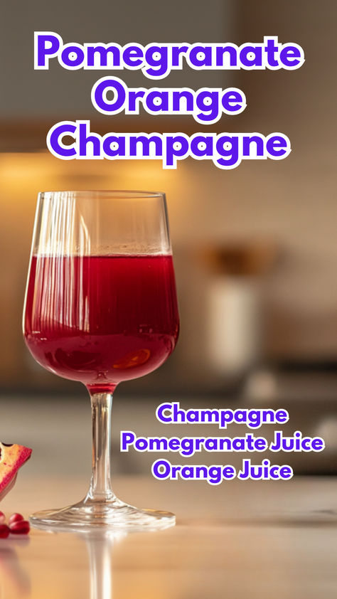 Pomegranate Orange Champagne Pomegranate Orange Cocktail, Pomegranate Juice Cocktails, Orange Champagne Cocktail, Pomegranate Cocktail, Orange Juice Cocktails, Cocktail Cards, Creative Drinks, Pomegranate Cocktails, Orange Champagne