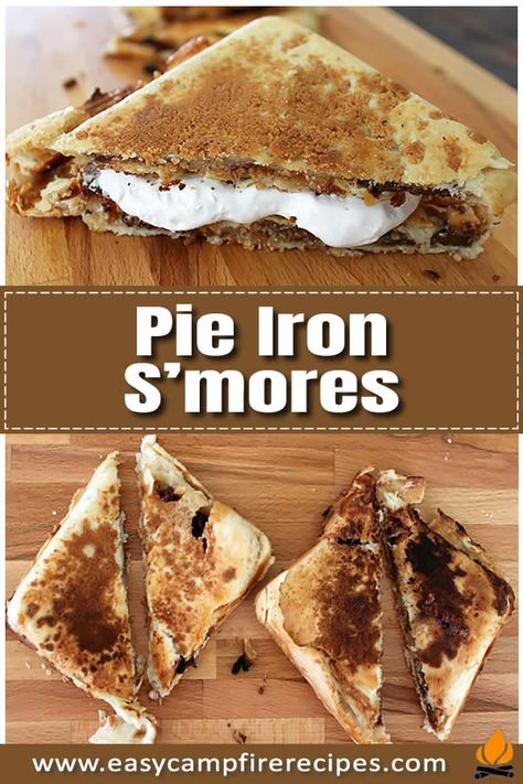 When most people think of sitting around a campfire, s'mores immediately come to mind. Add in pie irons to the mix and you take that campfire classic to a whole new level with pie iron s'mores.      #pieiron #pieirons #funforkids #campingwithkids #pieironrecipes #pieironrecipe #campfirerecipes #campingdessert #dessertpieiron #pieirondessert #dessertrecipe #dessertrecipes Mountain Pie Recipes, Pudgy Pie Recipes, Pie Iron Cooking, Campfire Pies, Pie Irons, Pudgy Pie, Mountain Pies, Texas Culture, Sandwich Maker Recipes