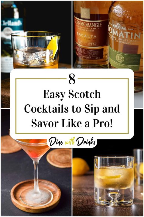 Collage of 4 easy scotch cocktails. Scotch Cocktails Recipes, Scotch Drinks Cocktails, Scottish Drinks Cocktails, Scotch Whiskey Cocktails, Scotch Cocktails, Scottish Drinks, Coke Recipes, Bar Tender, Fun Holiday Treats