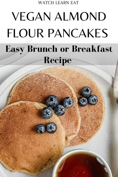 Easy and Healthy Vegan Almond Flour Pancakes Vegan Recipes With Almond Flour, Healthy Vegan Pancakes, Almond Pancakes, Vegan Pancake Recipes, Almond Flour Pancakes, No Flour Pancakes, Vegan Holiday Recipes, Flour Pancakes, Gluten Free Pancakes