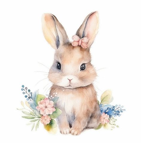 Rabbit Clipart, Woodland Nursery Art, Bunny Watercolor, Fluffy Bunny, Bunny Pictures, Bunny Art, Baby Bunnies, Vintage Easter, Watercolor Animals