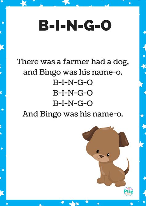 Here we have another childhood favorite and classic song. BINGO has been around for generations and it never ceases to amaze me how much a child can learn from just one song. This song has many uses for educational benefits. Songs For One Year Olds, Farm Songs For Toddlers, Action Songs For Preschool, Song For Kindergarten, Bingo Song, Nursery Rhymes Preschool Crafts, Farm Songs, Toddler Songs, Nursery Rhymes Poems