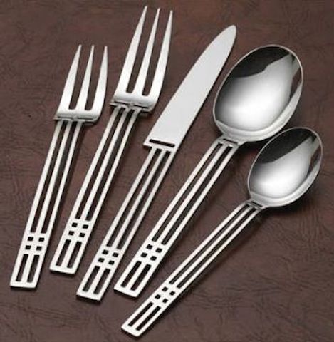 5-piece-art-deco-flatware-set by Sasaki Art Deco Silverware, Art Deco Objects Design, Art Deco Objects, Unique Flatware, Glasgow Style, Flatware Design, Art Deco Inspiration, Charles Rennie Mackintosh, Rennie Mackintosh