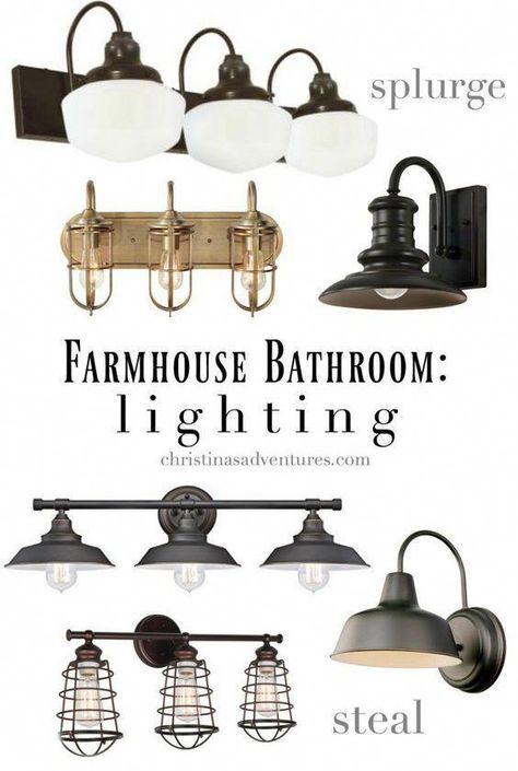 Farmhouse Bathroom Lighting, Rustic Bathroom Lighting, Farmhouse Style Lighting, Farmhouse Bathroom Design, Rustic Bathroom Designs, Vintage Industrial Decor, Bathroom Red, Rustic Bathroom Decor, Bathroom Inspiration Decor