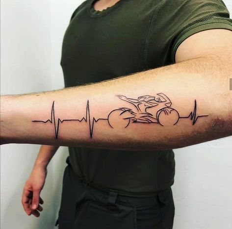 Rip Motorcycle Tattoo, Motorcycle Heartbeat Tattoo, Motorcycle Tattoo For Women, Motorcycle Tattoos For Men, Biker Tattoo Design, Hand Tattoo Butterfly, Biker Tattoos Designs, Motocross Tattoo, Ekg Tattoo