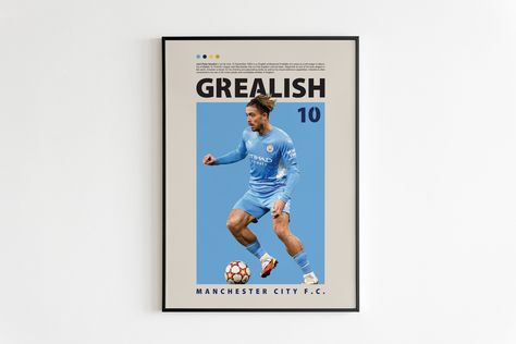 Jack Grealish Poster, Manchester City Poster Minimalist, Grealish Print Art, Office Wall Art, Bedroom art, Gift Poster, English footballer Manchester City Poster, Rodrigo Hernandez, Bernardo Silva, Roberto Baggio, Vincent Kompany, Soccer Wall Art, Kun Aguero, Sergio Aguero, Sport Bedroom