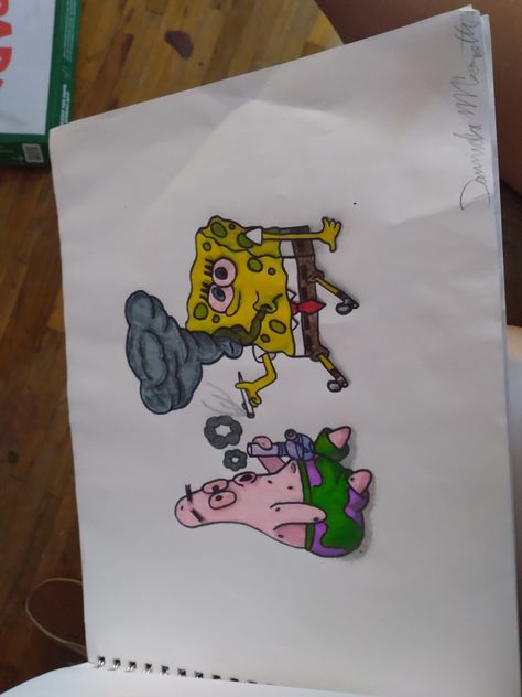 High Spongebob Drawing, Spongebob And Patrick High Drawing, High Cartoon Drawings, High Spongebob And Patrick, Spongebob High Drawing, High Spongebob, Cartoons Nails, Spongebob Tattoo, Matching Tats