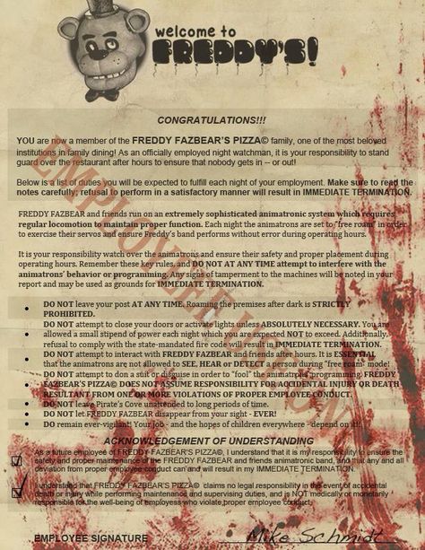 The rules of Freddy Fazbear's Pizza Fnaf Crafts, Fnaf Cosplay, Fnaf Oc, Mike Schmidt, Scott Cawthon, Animatronic Fnaf, Fnaf Wallpapers, Fnaf 1, Fnaf Movie