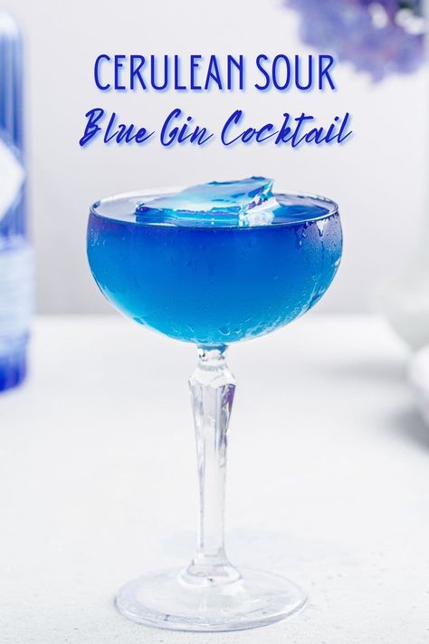 The Cerulean Sour is a blue gin cocktail without any food dye! This drink is naturally blue from using blue spirulina. It's a delicious and refreshing summer cocktail. Perfect for the 4th of July and Memorial Day celebrations too! Blue Cocktail Recipes, Blue Mocktail, Blue Gin, Sour Drink, Infused Gin, Gin Sour, Blue Spirulina, Blue Strawberry, Refreshing Summer Cocktails