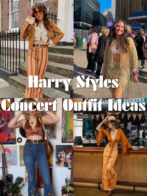 Harry Styles Concert Outfit Ideas: Ultimate Guide - ljanestyle Harry Styles Golden Outfit, What To Wear To A Harry Styles Concert, Harry Styles Outfits Inspiration Concert, Harry Styles Outfits Inspiration, 70s Concert, Concert Outfit Ideas Summer, Harry Styles Outfit Inspo, Harry Styles Outfits, Harry Styles Concert Outfit Ideas