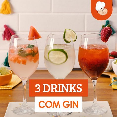 Confira 3 deliciosos drinks com gin: gin tônica tradicional, gin tônica de morango e gin tônica de melancia. E sempre lembre de beber com moderação, ok? Tipsy Bartender Recipes, Sangria Mocktail, Spring Drink Recipes, Gin Smash, Virgin Sangria, Christmas Drinks Alcohol Recipes, Strawberry Gin, Cocktail Vodka, Spring Drink