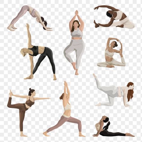 Yoga Poses Illustration, Yoga Sketch, People Doing Yoga, Yoga Png, Vector Illustration People, Art Girl Aesthetic, Yoga Images, Women Illustration, Photo Elements