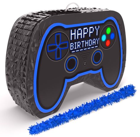 PRICES MAY VARY. PERFECT for any party decorations, birthday party, gamer theme party or centerpiece decorations, our pinata also has an opening ready for you to put candies and other surprises GAME ON and amaze your guests with this durable Gamer Pinata, this item measures approximately 17.5 x 11 x 3.7 inches and can fit up to 2lbs of candy (adult supervision recommended) LEVEL UP and share the fun with your loved ones. This traditionally handcrafted Birthday Pinata will be the sensation of you Astro Bot Ps5 Birthday, Gaming Theme Birthday Party, Game On Birthday Party Ideas, Gamer Birthday Party Ideas Boys, Arcade Themed Birthday Party, Playstation Decor, Gaming Party Decorations, Video Game Theme Birthday Party, Level Up Birthday Party