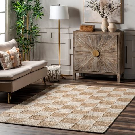 Ivory Cassia Classic Checkered Area Rug | Rugs USA Ivory Living Room, Neutral Rug Living Room, Jute Area Rug, Natural Jute Rug, Checkered Rug, Jute Area Rugs, Hemp Rugs, Gray Rug, Rugs Usa