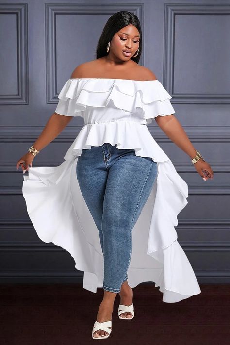 Plus Size Ruffle Dress, Dinner Banquet, Applique Blouse, Plus Size White, Denim And Diamonds, Evening Dress Fashion, Mini Dress Fashion, Ruffle Mini Dress, Natural Curves