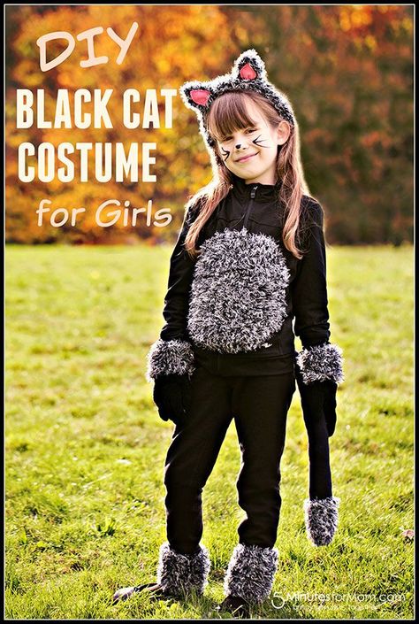 DIY Cat Costume Tutorial - Easy Halloween Costume for Girls Diy Cat Costume, Easy Kids Costumes, Cat Girl Costume, Cats Costume, Costume Dinosaure, Cat Costume Kids, Black Cat Costume, Cat Costume Diy, Black Cat Costumes