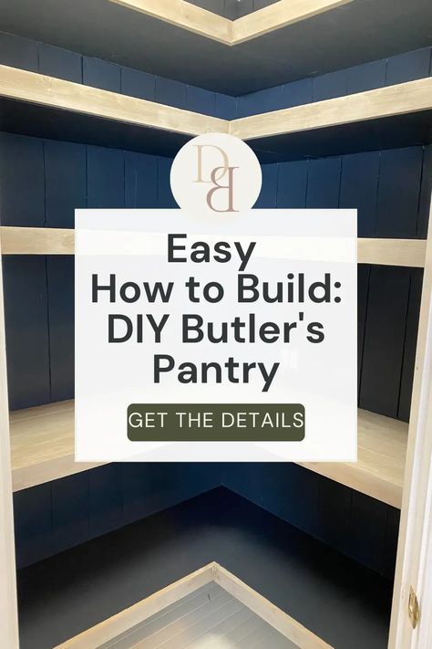 DIY butler's pantry complete with coffee bar, appliances countertop, custom shelving and plenty of storage. All in a small walk-in pantry. Basement Storage Pantry, Tiny Butlers Pantry Small Spaces, Simple Butlers Pantry Ideas, Small Pantry Wood Shelves, Pantry Paint Color Ideas, Diy Pantry On A Budget, Butlers Pantry Ikea Hack, Diy Pantry Shelves With Counter, Pantry With Upper Cabinets