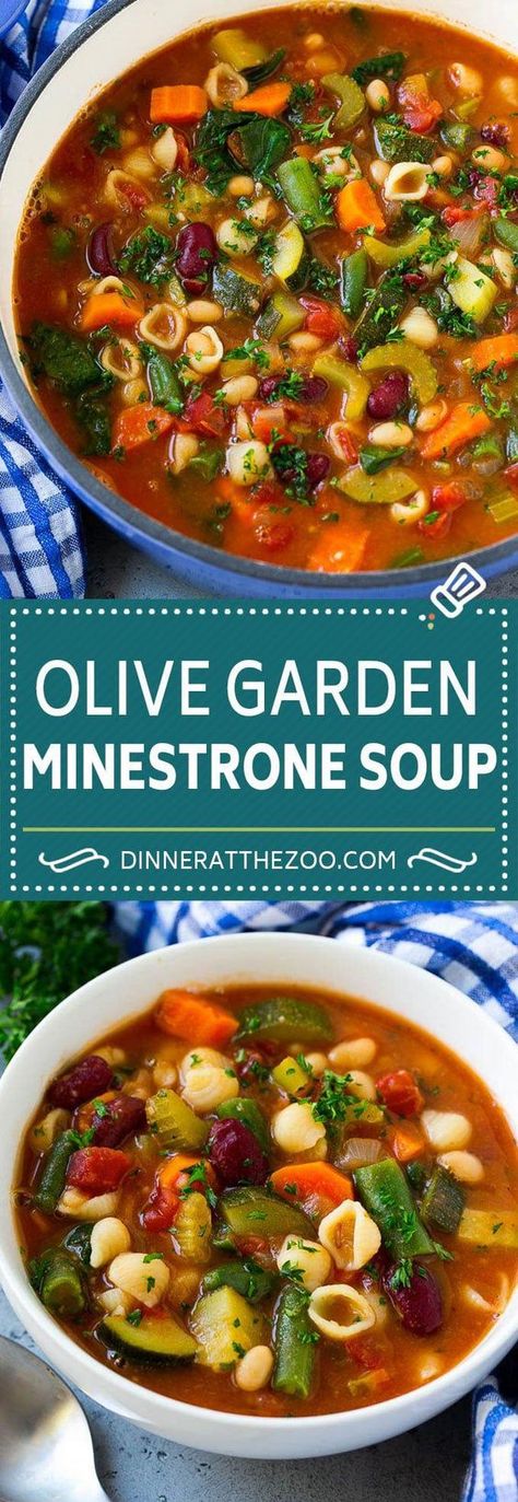 Olive Garden Minestrone Soup Recipe, Olive Garden Minestrone, Sopa Minestrone, Olive Garden Minestrone Soup, Makanan Italia, Minestrone Soup Recipe, Vegetarian Soup Recipes, Diner Recept, Minestrone Soup