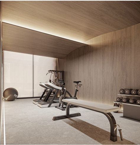 Japandi Yoga Room, Japandi Gym, Yoga Space Design, Small Home Gym Ideas, Boutique Gym, Gym Lighting, Interior Deisgn, Small Home Gym, Gym Room At Home