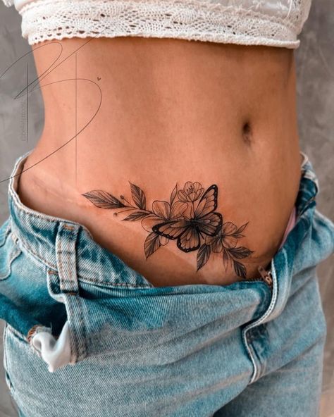 Stomach Scar Tattoo Cover Up, Lower Belly Tattoos For Women, Lower Hip Tattoos, Lower Belly Tattoos, Lower Stomach Tattoos, Tummy Tattoo, Stomach Tattoos Women, Tattoos To Cover Scars, Waist Tattoos