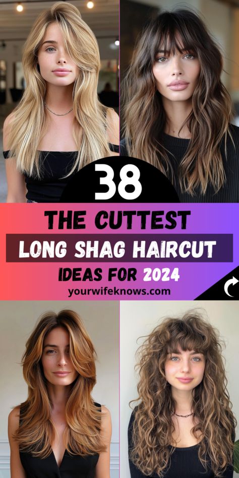 38 Best Long Shag Haircut Ideas: A 2024 Style Guide Shag Haircut Without Bangs, Choppy Layers For Long Hair, Long Shaggy Haircuts, Corte Shag, Curly To Straight Hair, Long Shag Hairstyles, Modern Shag Haircut, Shaggy Long Hair, Long Shag