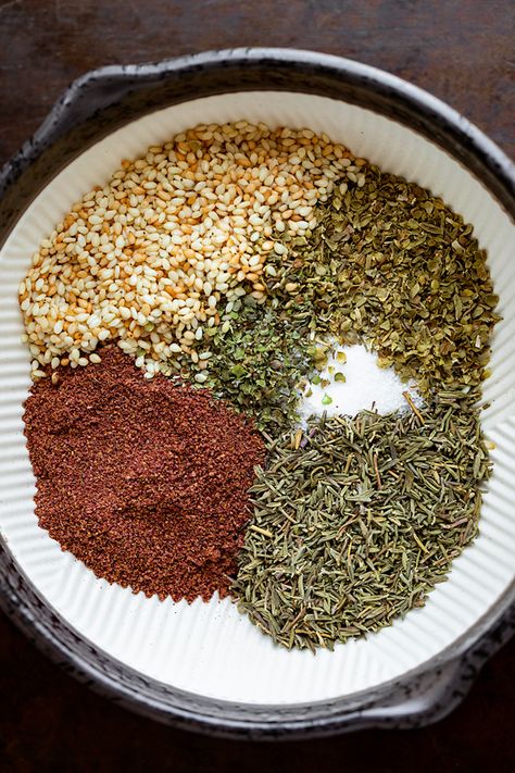 A blend of dried herbs, sesame seeds and sumac make up this za'atar seasoning, a fragrant spice mix to sprinkled over top of your favorite foods! | thecozyapron.com #zaatarrecipe #zaatar #zaatarspicerecipe #zaatarspice #zaatarseasoning #zaatarseasoningrecipe Sumac Seasoning, Food Egyptian, Zaatar Seasoning, Dukkah Recipe, Sumac Recipes, Zaatar Recipe, Sumac Spice, Zaatar Spice, Savory Foods