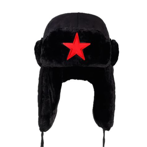 Red Star Black Plush Pentagram Trapper Hat Starphase Russian Hat, Funky Hats, Winter Hats For Men, Trapper Hats, Five Pointed Star, Star Logo, Red Star, Cool Hats, Fete Halloween