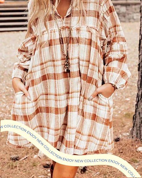 😍 Brown Plaid Print Babydoll Mini Dress 😍 Shop Now 👇👇 shopaholic.ae/products/brown-plaid-print-babydoll-mini-dress?ref=minta-video-app-mR2owm1SCV Cute Fall Church Outfits, Long Sleeve Plaid Dress, Dress Layered, Oversized Sleeves, Babydoll Mini Dress, Babydoll Style, Frill Dress, Fall Dress, Brown Plaid