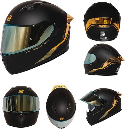 HAX Obsidian Full Face DOT Approved Matte Black Gold S Biker Helmets, Cycle Gear, Street Bike, Full Face Helmets, Motorcycle Riders, Motorcycle Gear, Street Bikes, Lady Biker, Motorcycle Helmet