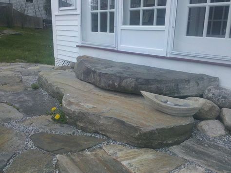 Rockport reclaimed granite steps. Flagstone Steps, Front Porch Stone, Master Remodel, Rock Steps, Stone Porches, Front Porch Steps, Porch Stairs, Front Door Steps, Stone Step