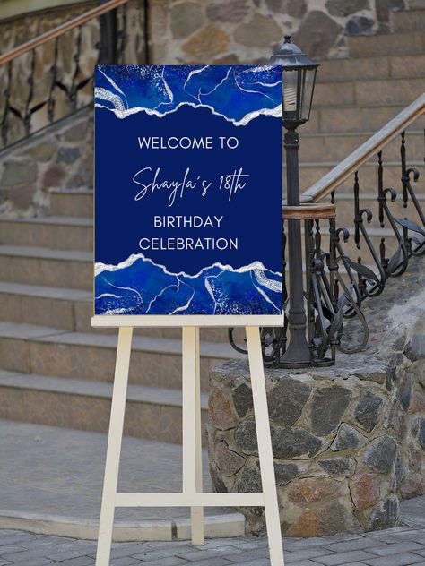 Blue Welcome Sign, Blue And Silver Wedding, Welcome Sign Birthday, Birthday 21st, Birthday Welcome Sign, Luau Birthday, Gold Birthday Party, Baby Shower Sign, Entrance Sign