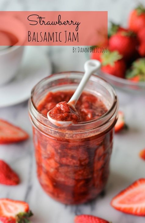 Strawberry Balsamic Jam: 24 oz chopped strawberries, 1/4 C sugar 1/4 C brown sugar, 1/4 C chocolate balsamic vinegar.  Cook down as directions say (I ran the immersion blender through real quick to break it up more).  Jar! Balsamic Jam, Morning Toast, Jam Recipes Homemade, Strawberry Balsamic, Strawberry Season, Strawberry Preserves, Jam And Jelly, Homemade Jam, Jam Recipes