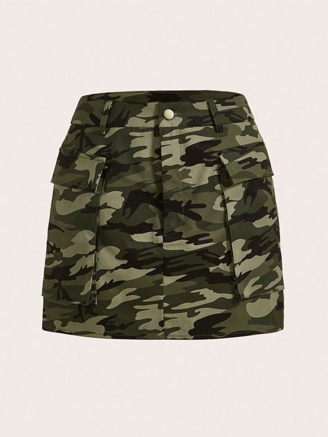 Multicolor Casual Collar  Woven Fabric Camo Straight Embellished Non-Stretch Summer Women Clothing Camouflage Uniform, Camo Skirt, Women Skirts, Cargo Skirt, Plus Size Skirts, Skull Art, Camo Print, Designer Wear, Printed Skirts