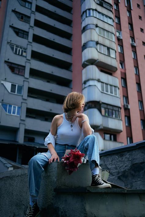 Sitting On A Ledge, Creative Commons Images, Body Anatomy, Person Sitting, Women Yoga, Model Face, City Wallpaper, Woman Standing, Close Image