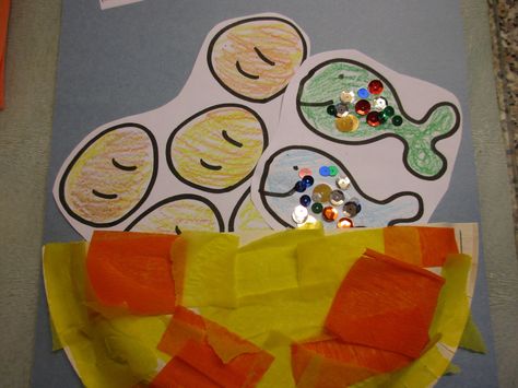 To make this easy craft all you need is Construction paper or light card loaves and fish – printed on paper and cut out. I cut all the loaves as a group which saved a lot of time. Children wh… Fish Craft Ideas, 5 Loaves And 2 Fish, Five Loaves And Two Fish, Vacation Bible School Craft, Kids Church Activities, Toddler Bible, Fish Craft, Superhero Crafts, Messy Crafts