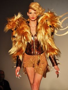 Fashion Show Jungle Theme on Pinterest | Jungle Theme, Makeup ... Cowardly Lion Costume, Diamond Corset, Sheena Queen Of The Jungle, Jungle Outfit, Jungle Fashion, Lion Dress, The Blonds, Bird Fashion, Circus Outfits