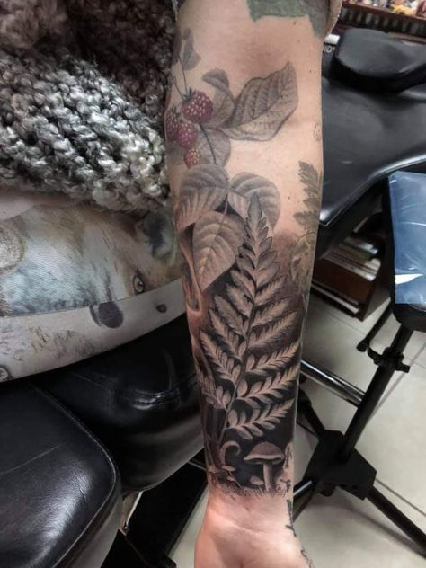 Swamp Sleeve Tattoo, Canada Tattoo, Fern Tattoo, Tattoo Artist, Forest Tattoos, Plant Tattoo, Botanical Tattoo, Lion Tattoo, Nature Tattoos