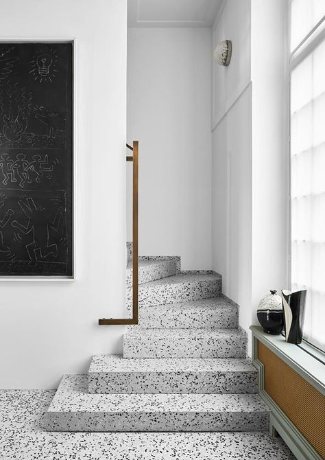 This glamorous yet family-focused apartment epitomises the style of designers Humbert & Poyet with both classic and contemporary references. Terrazzo Stairs, Est Living, Vintage Pendant Lighting, Apartment In Paris, Contemporary Apartment, Terrazzo Flooring, Australian Homes, Paris Photos, Fireplace Design