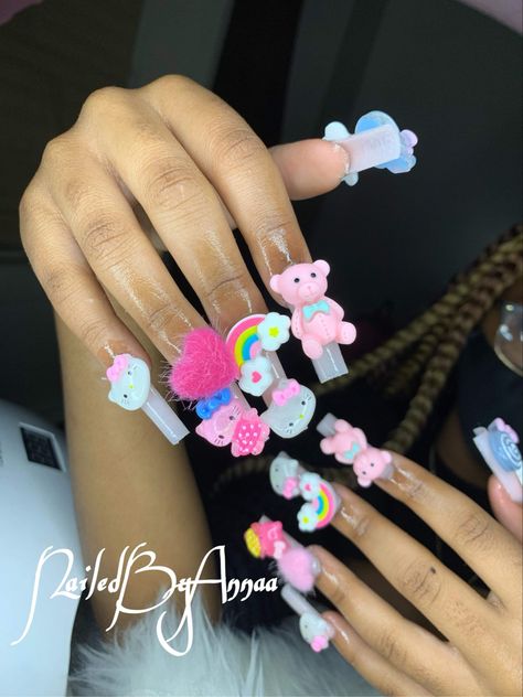 Nails Short, Grunge Nails, Fall Acrylic Nails, Long Acrylic Nail Designs, Colored Acrylic Nails, Cute Acrylic Nail Designs, Really Cute Nails, Rainbow Nails, Kawaii Nails