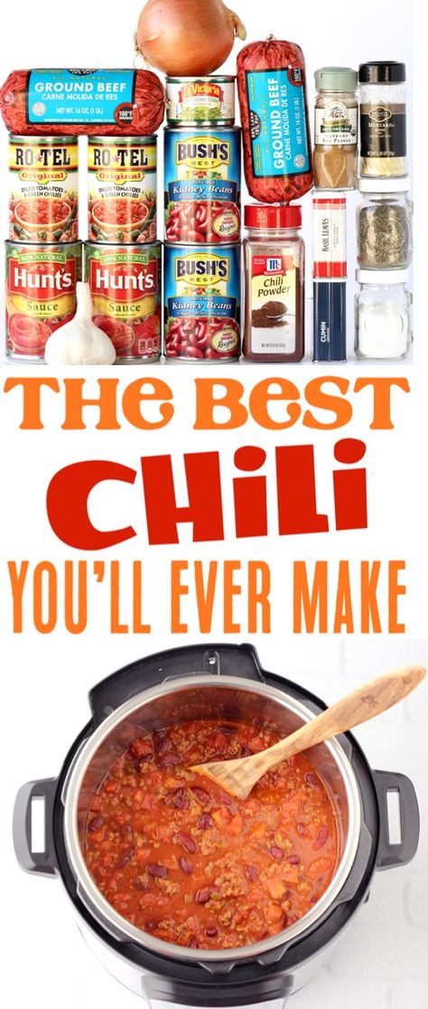 Basil Pot, Instant Pot Chili Recipe, Chili Sweet, Instant Recipe, Instant Pot Chili, Beef Chili Recipe, Best Chili Recipe, Chili Recipe Crockpot, Crockpot Chili