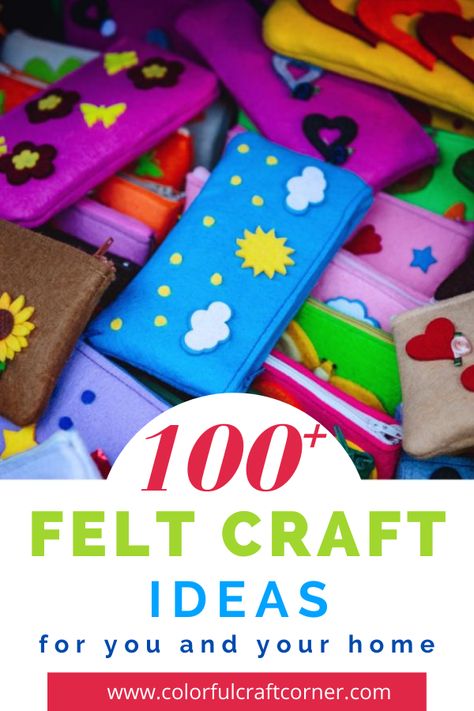 Get inspired by this huge list of felt craft ideas. I wanted to show you that felt is a very versatile material, and to inspire you to use it for your craft projects. #feltcrafts #feltcraftideas #feltprojects Felt Sewing Machine Projects, Felt Squares Projects, Stiff Felt Projects, Felt Projects To Sell, Felt Square Crafts Ideas, Crafts With Felt Sheets, Felt Crafts Diy Easy, Things To Do With Felt, How To Sew Felt