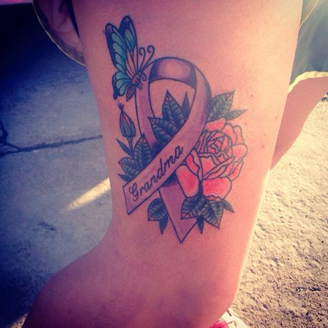 Got this tattoo for my sweet grandma who is battling Alzheimer's! Needs to be more awareness of this heartbreaking illness. Your Battle Is My Battle Tattoo, Alzheimers Tattoo Grandmothers, Alzheimers Tattoo, Rose And Butterfly Tattoo, Grandma Tattoos, Ribbon Tattoos, Remembrance Tattoos, Memorial Tattoo, Tattoos For Black Skin