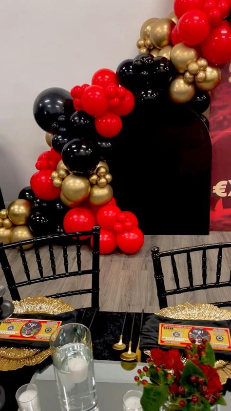 23rd Birthday Decorations, Red Party Themes, Black Centerpieces, Red Birthday Party, Black And Red Roses, Black And Gold Balloons, Balloon Kits, Gold Party Decorations, Beer Birthday