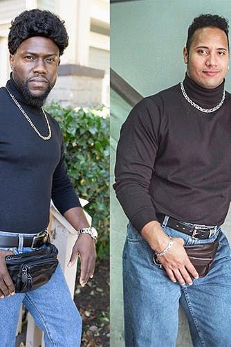 Dress Like A Celebrity Spirit Week, Dwayne Johnson And Kevin Hart, Male Halloween Costumes, Male Costumes, Meme Party, Best Celebrity Halloween Costumes, Amazing Halloween Costumes, Funny Rock, Celebrity Costumes