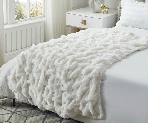 home Glam Furniture, White Throws, Reversible Blanket, Fur Throw, Bedding Stores, Faux Fur Throw, Master Bedrooms Decor, Knitted Throws, Bed Sizes