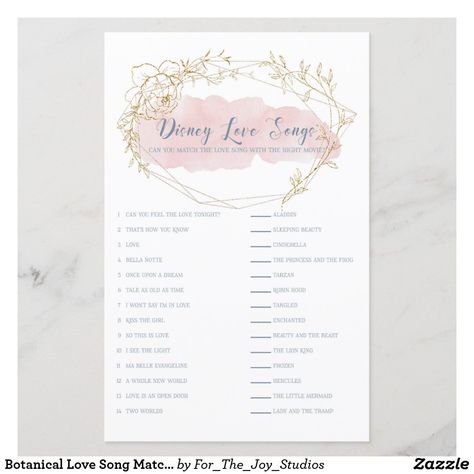 Botanical Love Song Matching Bridal Shower Game Shower Song, Her Vows, Bridal Games, Princess Movies, Wedding Shower Games, Engagement Party Decorations, Bridal Shower Game, Love Song, This Is Love